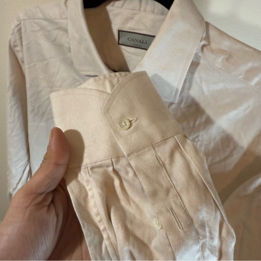 Canali Men's Light Cream Dress Shirt - Picture 4 of 7
